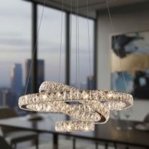 Lustre Cristal Luxo 3 Anéis 50cm Controle Remoto Led 3 Cores