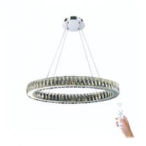 Lustre Cristal Moderno 1 Aro Controle Remoto 3 Cores de luz