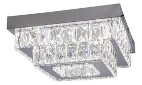 Lustre Cristal Quadrado Plafon 3 Tons de Luz Inox Bivolt 80 Watts com Controle Remoto