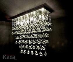Lustre Cristal retangular ALEATÓRIO sobrepor 8xG9 - Base Inox 65x20cm - Kasa ARQ