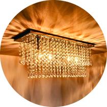 Lustre Cristal Retangular Sala de Jantar Estar Acrílico Inox Espelhado Luxo