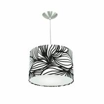Lustre Cúpula Pendente Dome Estampado Folha Preto/Branco