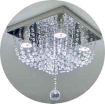 Lustre De Cristal Acrílico Base 30x30 Quadrado Vai Montado