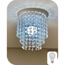 Lustre de Cristal Acrílico luminária pendente de teto Sala Quarto Cozinha Varanda Corredor 17x20 Redondo + Lâmpada LED - Reflezzo