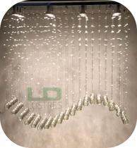 Lustre De Cristal Base Retangular 90cmx25cm Com Lâmpadas BQ Lustre De Cristal Base Retangular 90cmx25cm Com Lâmpadas BQ