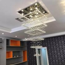 Lustre de cristal com 1,70 m de altura base de inox polido 70x70cm , para pé direito duplo