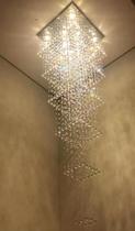 Lustre de cristal com 3 metros de altura ,para pé direito duplo base de inox polido 57x57cm , cristais legítimos k9