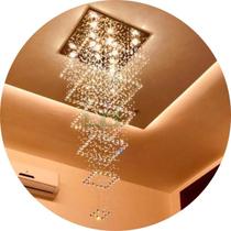 Lustre De Cristal Com Base Inox 50x50cm Para Vão De Escada Lustre De Cristal Com Base Inox 50x50cm Para Vão De Escada