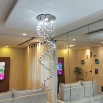 Lustre De Cristal Espiral Para Sala, Base De Inox Espelhado