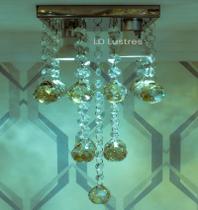 Lustre de Cristal Honey Legítimo com 25cm De Altura Base 14x14cm De Inox Espelhado