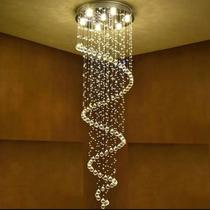 Lustre De Cristal Legítimo Espiral Com 2 Metros De Altura Base De Inox Polido Com 50CM De Diâmetro