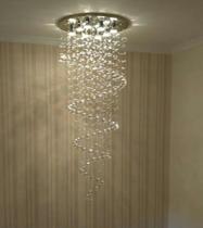 Lustre De Cristal Legítimo Espiral Com 2,40 Metros De Altura,Base De Inox Espelhado 50CM De Diâmetro