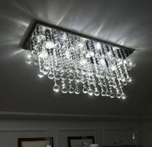 Lustre de Cristal Legítimo retangular para sala de jantar 80x25 cm
