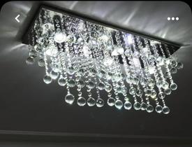 Lustre de Cristal Legítimo retangular para sala de jantar 80x25 cm