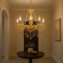 Lustre De Cristal Luminária Luxuoso Ambar Com 06 Braços, lustre pendente, lustre 06 braços, lustre de cristal, lustre para sala, lustre para sala - LUXOR STORE