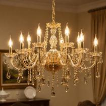 Lustre De Cristal Luminária Luxuoso Ambar Com 18 Braços