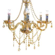 Lustre De Cristal Luminária Luxuoso Ambar Com 6 Braços + Lâmpadas