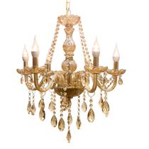 Lustre De Cristal Luminária Luxuoso Ambar Com 6 Braços