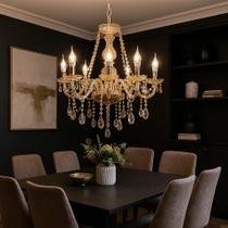 Lustre De Cristal Luminária Luxuoso Ambar Com 6 Braços