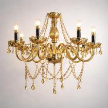 Lustre De Cristal Luminária Luxuoso Ambar Com 8 Braços Lustre De Cristal Luminária Luxuoso Ambar Com 8 Braços