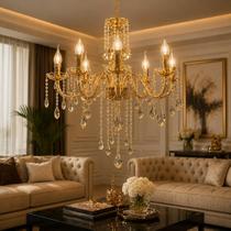 Lustre De Cristal Luminária Luxuoso Ambar Com 8 Braços