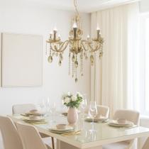 Lustre De Cristal Luminária Luxuoso Ambar Com 8 Braços