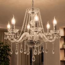 Lustre De Cristal Luminária Luxuoso Transparente 06 Braços