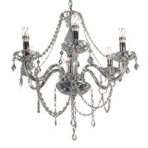 Lustre De Cristal Luminária Luxuoso Transparente 6 Braços + Lâmpadas