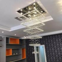 Lustre de cristal para pé direito duplo com 2,10 m de altura base de inox 70x70cm
