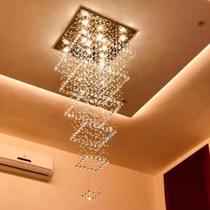 Lustre de cristal para pé direitto duplo, salão de festas ,com 1,60 m,base inox 70x70 cm