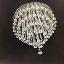 Lustre de Cristal Para Quarto, Hall Social, Escritório, com 40cm de Altura, Base Inox Espelhada e 50cm de Diâmetros