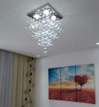 Lustre de cristal para sala, com 50 cm de altura, base de inox 30x30cm, legítimos k9 de 40 mm