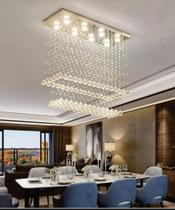 Lustre de cristal , para sala de estar/jantar com 90cm de altura base de inox espelhado de 70x20cm