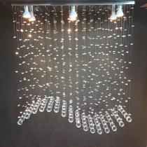 Lustre de cristal para sala de jantar,base de inox polido 70x20cm,esferas de 30mm,com 1m de altura