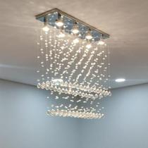 Lustre de cristal para sala de jantar/estar com 70cm de altura,base de inox espelhado 20x70cm - Casa Cristalle