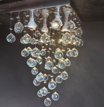 Lustre de cristal para sala de jantar/estar,quarto,com 70cm de alt,base de inox espelhado de 30x30cm