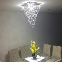 Lustre de cristal para sala de jantar , salão de festa,com 80 cm de altura, base de inox polido 42x42 cm