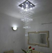 Lustre de cristal para sala modelo torre base de inox 38x38cm com 1,20 metros de altura