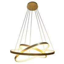 Lustre de Led 89W Moderno Pendente Anéis 3 Arcos Dourado