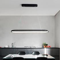 Lustre De Led Oval Preto Luminária 3 Tons De Branco Controle - Casa Attract