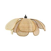 Lustre De Lótus Em Rattan Natural Trançado, Luminária De PVC Pintada À Mão Para Sala De Jantar E