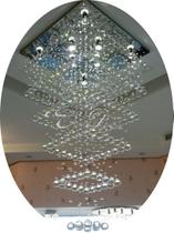 Lustre De Teto Com Cristais Base De Inox Espelhado 70x70cm Lustre De Teto Com Cristais Base De Inox Espelhado 70x70cm