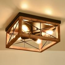 Lustre de Teto Eyassi Wooden Flush Mount - 4 Luzes Pretas