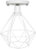 Lustre De Teto Industrial Luminária Plafon Retrô Aramado Diamante Sobrepor Branco
