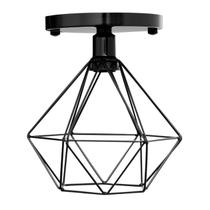 Lustre De Teto Industrial Luminária Plafon Retrô Aramado Diamante Sobrepor Preto