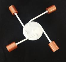 Lustre De Teto Industrial para 4 Lâmpadas - Plafon Retrô Aranha Sputnik Branco com Cobre