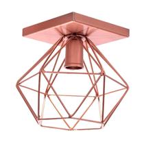 Lustre De Teto Industrial Plafon Quadrado Pendente Aramado Diamante Rose Gold