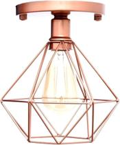Lustre De Teto Industrial Plafon Retrô Aramado Diamante Rose Escuro