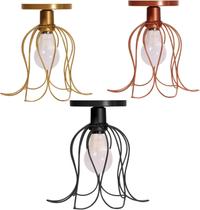Lustre De Teto Industrial Plafon Retrô Aramado Tulipa Cor Dourado, Rose, Preto Redondo Aramado Sobrepor Moderno 127V 220V Kit Com 03