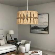 Lustre de Teto Pendente Artesanal 45x25cm Luminária em Sisal Natural com Juta Dourada, Estilo Rústico Boho para Decoração